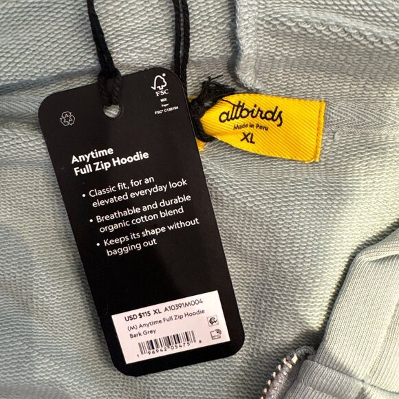 Allbirds Anytime Full Zip Hoodie in Bark Grey Green Men's Size XL New W/ Tags! - Picture 3 of 5